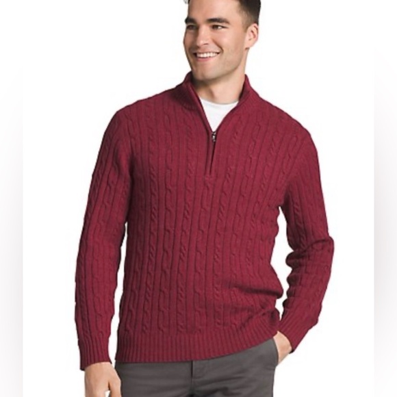 Izod Other - IZOD Men's 1/4 Zip Solid Cable Knit Sweater In Burgundy Size Large